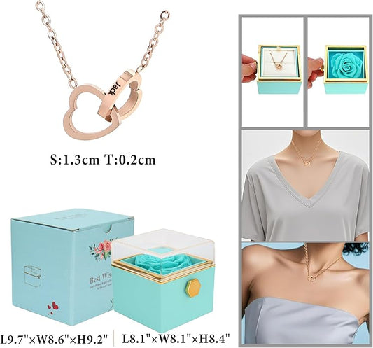 TINGKU Eternal Real Rose Gift Box for Women, Preserved Rose with Customized Name Engraved Heart Necklace, Personalized Romantic Gift for Wife, Girlfriend, Mom, Mother's Day Love Keepsake