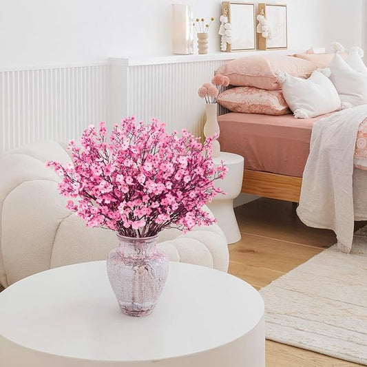 8Pcs Babys Breath Artificial Flowers Silk,Real Touch Pink Bouquets Fake Flowers for Vase Home Office Wedding Indoor Outdoor Centerpiece Table Decorations