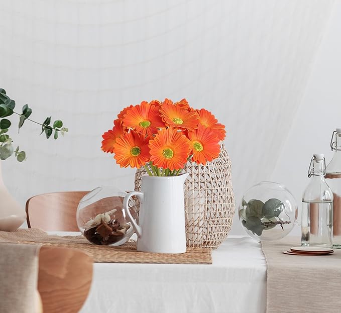 IPOPU Daisy Flowers Artificial,20PCS Orange Flowers Gerbera Daisy Fake Daisies for Wedding Party Office Home Decorations(Orange)