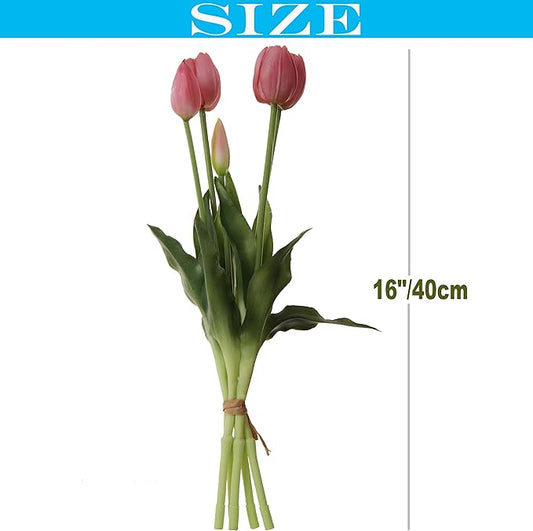 20pcs Artificial Tulip Flowers,16 Inch Real Touch Tulip Stems with Faux Leaves, Faux Tulips and Buds for Home Décor Centerpiece Ornament Wedding Bouquet,Purple