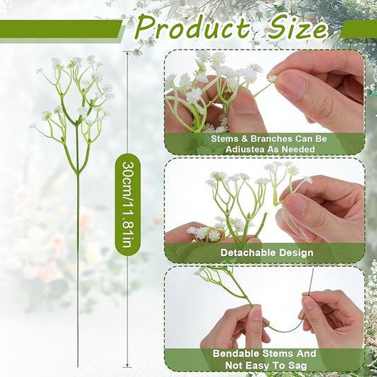 150PCS Babys Breath Artificial Flowers, Bulk Faux Baby Breath Flower Babys Breaths White Gypsophila Real Touch Wedding Flower Bouquet for Wedding Party Bouquet Garden Home Decor-11.81inches