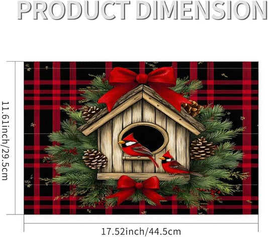 Christmas Art Waffle Cardinal Placemats Set of 1 PVC Vinyl Non Slip Table Mats Heat Resistant Place Mats Washable Wipeable Dining Table Mat for Kitchen Decor Party Indoor Outdoor Decorative Gift