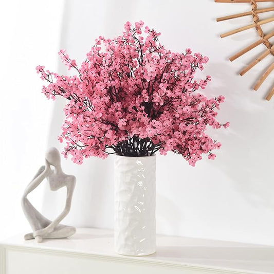 15PCS Artificial Baby Breath Flowers Fake Silk Real Touch DIY Floral Bouquets Decor Wedding Party Decoration Arrangements-Hot Pink