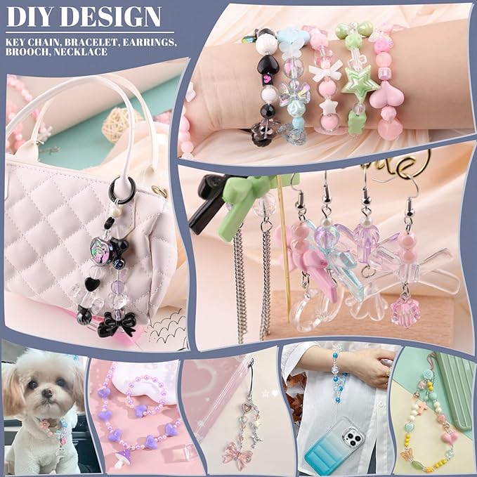 Assorted 200-260PCS Green Acrylic Beads for Bracelet Making, Flower Bow Candy GummyBear Bracelet Charms,Cute Beads for Jewelry Making DIY Necklace Keychain Phone Charm Christmas Gift