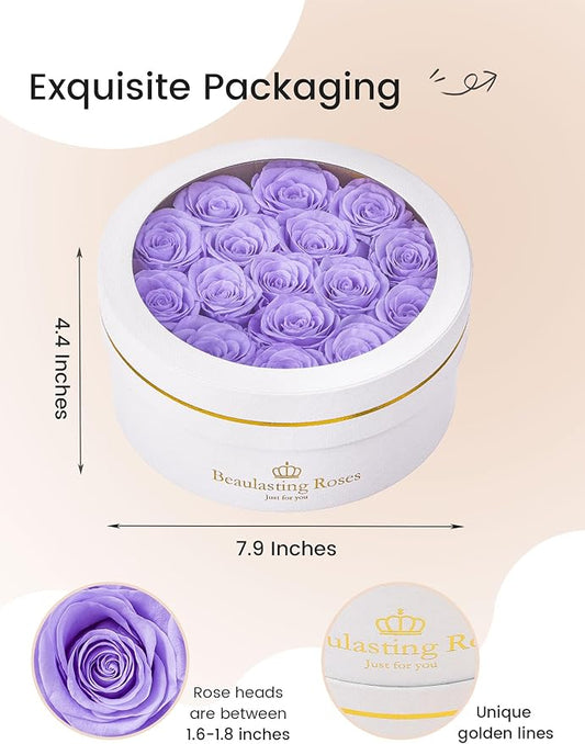 Preserved Roses Forever Flowers Real Roses in a Box Mother's Day Birthday Flowers for Her Mom Women Wife Valentine's Day, 16 Light Purple Roses