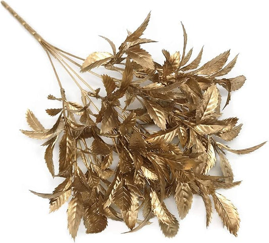 PASYOU Artificial Plants for Christmas Decor, Plastic Grass Fake Shrubs Simulation Leaves Indoor Outdoor Home Garden Planter Filler Party Hotel Verandah Wedding Faux DIY Decoration - Gold 4 Pack