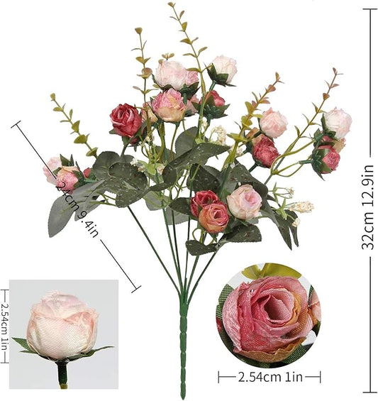 Flojery 21 Heads Silk Rose Bouquet Artificial Flowers Mini Rose for DIY Wedding Bouquets Centerpieces Bridal Shower Party Home Decorations,Pack of 4 (Pink)