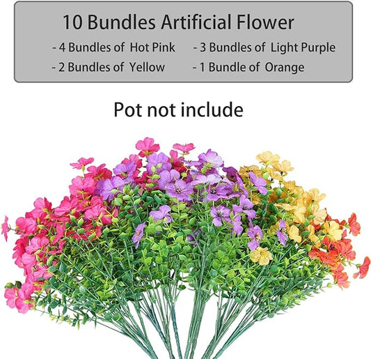 Artificial Flowers for Outdoor,No Fade Fake Plastic Flowers Faux Plants for Decoration Hanging Planters Indoor Outside Garden Porch Window Box Home Wedding Farmhouse,10 Bundles (Rose red - Purple)