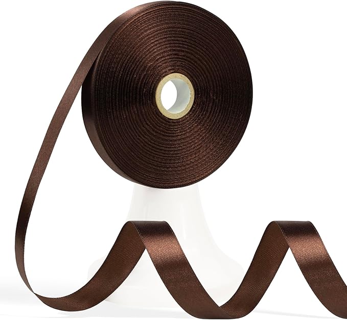 60 Yards Brown Ribbon 5/8 Inch, Solid Brown Satin Ribbon for Gift Wrapping, Crafts, Flower Bouquet, Wedding, Baby Shower, Festival, Christmas, Halloween