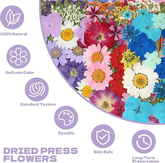 CONVELIFE Dried Flowers for Resin, 120pcs Natural Flowers and Leaves Compressed, Vacuum Packed DIY Dried Flowers for Epoxy, Jewelry, Candles, Soap, Nail Production