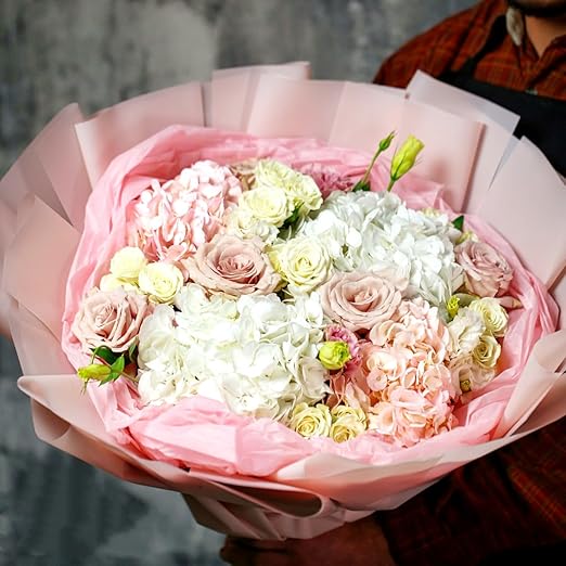 Jutieuo 20 Sheets Light Pink Flower Wrapping Paper, Waterproof Floral Wrap Solid Bouquet Wrapping Paper Florist Supplies (22.8 x 22.8 inch)