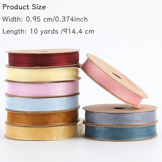 3/8" x 90 Yards Organza Ribbon Set 9 Rolls x 10 Yards Sheer Ribbon for Gift Wrapping Crafts Christmas Decorating, Embroidery, Crafting, Sewing,Wedding, Birthday Party, Holiday. (Mixed Color-1)
