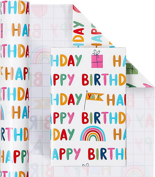 WRAPAHOLIC 30 Inch Birthday Wrapping Paper Roll - Happy Birthday Wrapping Paper for Holiday, Party, Baby Shower - 30 Inch x 33 Feet