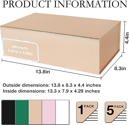Rose Gold Gift Box with Magnetic Lid 13.8x8.3x4.4 in, Bridesmaid Groomsman Proposal Box, Large Rectangle Storage Box 5 Pack