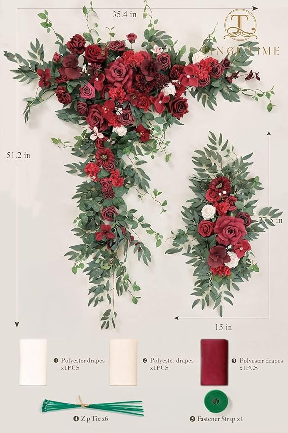 TINGE TIME Artificial Arch Flowers Kit Pack of 5, Wedding Decorations for Reception with Hanging Flowers, Wedding Arch Silk Floral Arrangements Ceremony Backdrop Bridal Shower Outdoor Party Decor
