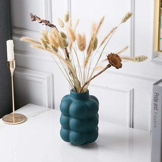 Ceramic Vase, Modern Dried Flower Vase, Blue Teal Vase with Raised Dots, Boho Home Decor for Centerpiece Wedding Dinner Table Party Living Room Office Bedroom, Housewarming Gift