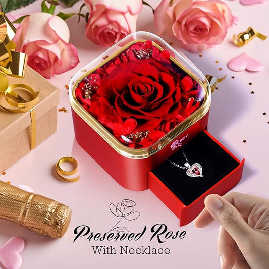 Mothers Day Mom Gifts,Eternal Rose Flower with Necklace Gifts for Women,Mother, Grandma,Wife and Girlfriend, Birthday Gift,Wedding, Thanksgiving Gift