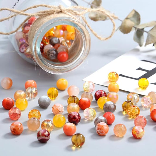 DUQGUHO 8mm Orange Glass Beads for Jewelry Making & DIY Crafts - 360PCS, Round, Modern, Loose Beads