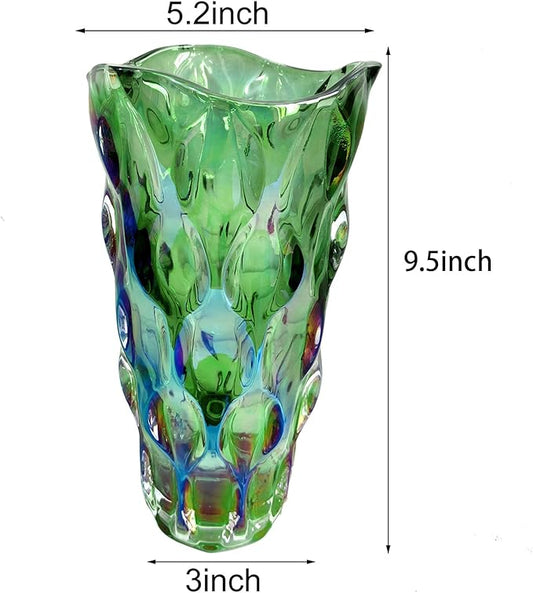 9.5" High Thickened Green Glass Flower Vase for Home Decor, Dining Wedding Table Office Holiday Party Centerpiece Decoration