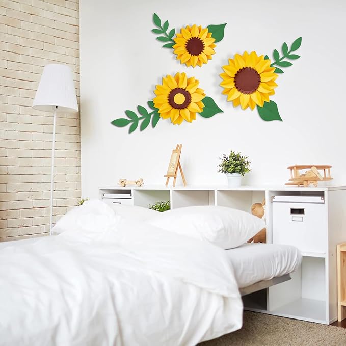 11PCS Paper Flowers Decorations for Wall,Spring Artificial Sunflowers Bulletin Board Decoration 3D Paper Flowers Hanging for Party Wedding Baby Shower Tea Party Backdrop Decor