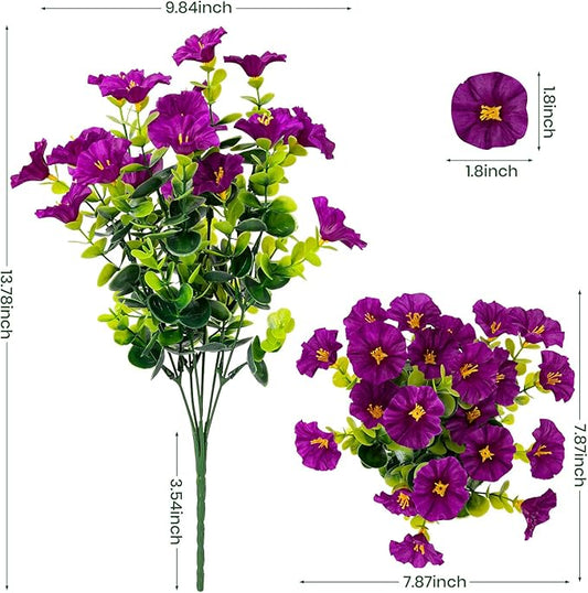 Artificial Faux Flowers for Outdoor 16 Bundles Boxwood Fake Morning Glory for Planter,UV Resistant Fake Flowers for Home Porch Patio Outside(Fuchsia)