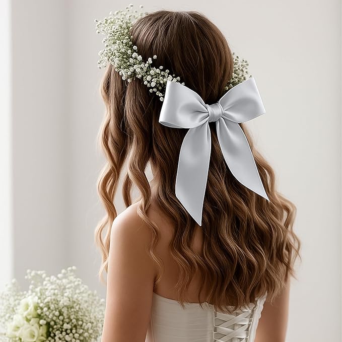 Fullive Silver Ribbon, 1 1/2 Inch 30 Yards Silver Ribbon for Flower Bouquet, Polyester Solid Christmas Tree Ribbons for Birthday Christmas Decorations DIY Bows Wrapping Bouquet Floral Arrangements