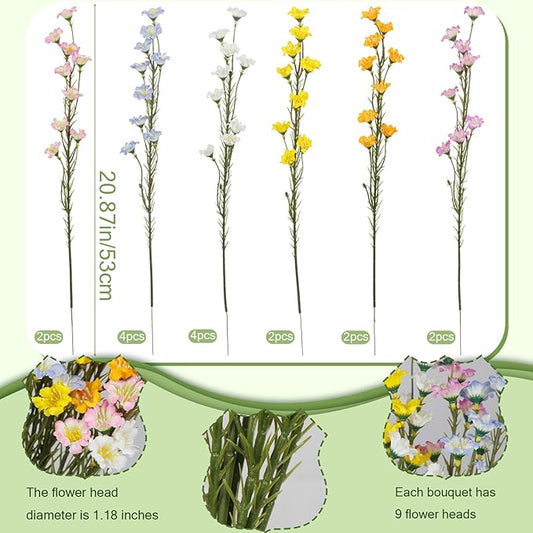 16Pcs Artificial Wildflowers with Stems Bulk Silk Spring Flowers Floral Picks Multicolor Fake Forsythia Branches Faux Wildflowers Arrangements for Home Decor Indoor Outdoor Wedding Centerpieces