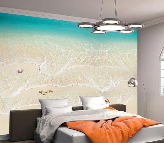 Cliouar-Top View of Background Summer Beach Wave Water Seashore Sand Beach Peel and Stick 160" x 114"