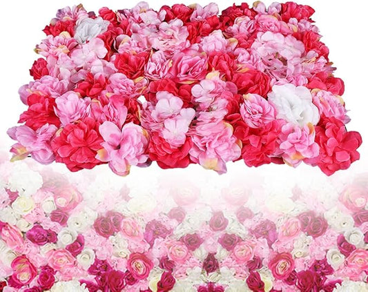 6 Pcs Artificial Flower Wall Panels 60x40cm 3D Flower Background for Wall, Wedding Flower Decorations Wall Silk Rose Panels for Candy Wall, Photo Areas, Stage Background(Dahlia + Rose + Hydrangea)