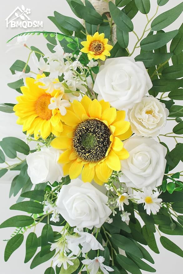 Artificial Flowers Wedding Arch Decor Arch Flowers (Set of 2) for Wedding Welcome Sign and Backdrop Decoration (New Sunflower)