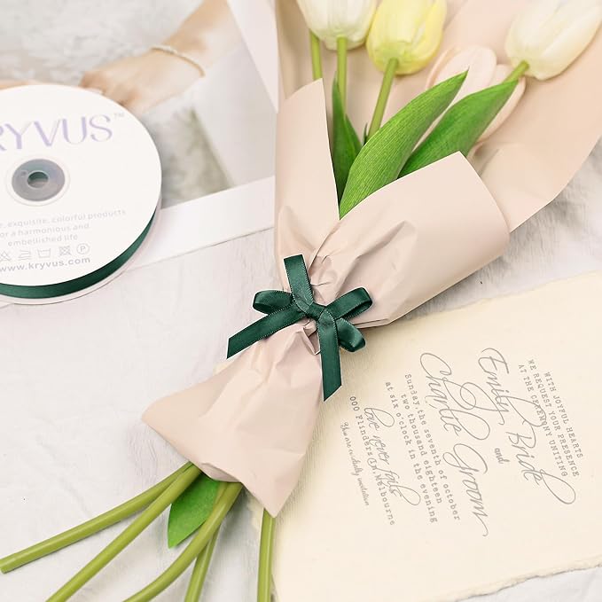 Hunter Green Satin Ribbon, Double Faced 3/8 Inch X 25 Yards Hunter Green Ribbon, Premium Satin Ribbon for Gift Wrapping, Crafts, Hair Bow Making, Sewing, Flower Bouquet, Wedding Party Decor
