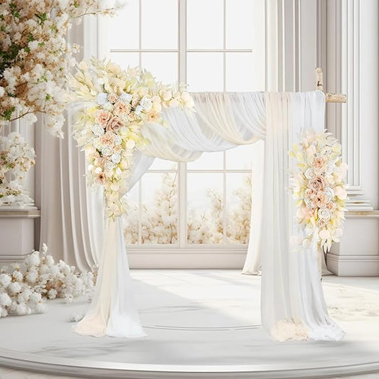 Ting's time Artificial Wedding Arch Flowers Kit(Pack of 4) 2pcs Large Artificial Flower Swags with 2pcs Draping Fabric for Wedding Party Ceremony Decoration(Beige)