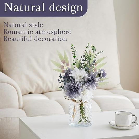 Artificial Flowers Combo Bue Wite Flowers Mix Silk Flowers Dahlia, fake flowers for Wedding Bridal Bouquets, Floral Arrangement, Table Centerpieces. Fake Plastic Flowers Bulk Vase Decoration