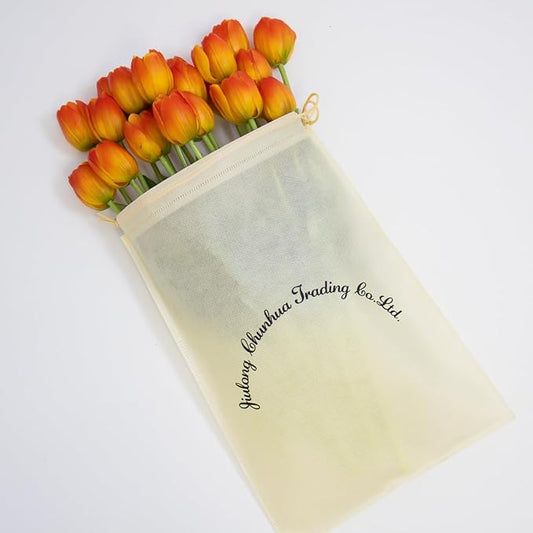 20 Artificial Tulips in Fluted Glass Vase, Waterproof Faux Flowers Bouquet for Wedding Home Office Decor, Table Centerpiece, Housewarming Birthday Gift Set (Orange)