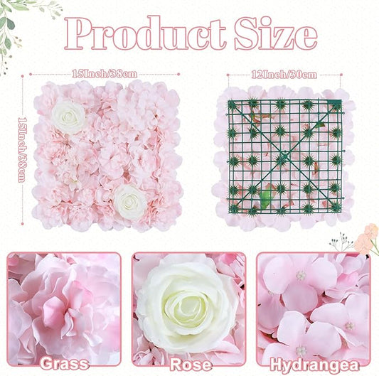 FOTSHARER Pink Flower Wall Backdrop 12 Pack 3D Flower Wall Panel 15'' x 15'' Silk Rose Floral Walls Artificial Flower Panels for Backdrop Floral Wedding Background for Bridal Shower Party Events