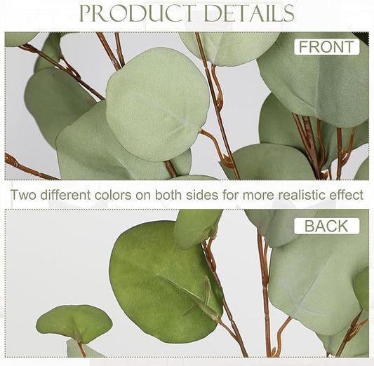 Green Eucalyptus Stems 34" Long Silver Dollar Leaves - 5 Pcs Silk Stems for DIY Bouquet Arrangements, Centerpieces, Shower Decorations - Artificial Spray