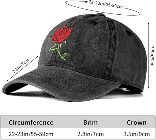 Cute Flower Hat, Elegant Floral Embroidered Adjustable Baseball Cap for Men Women, Gifts for Flower Lovers, Black