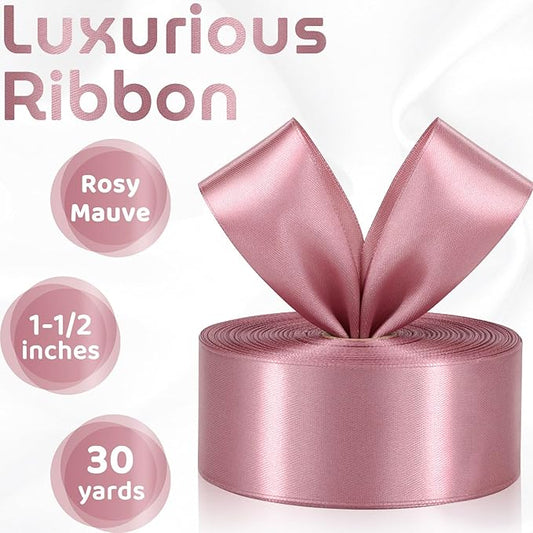 Rosy Mauve Ribbon 1-1/2 Inch 30 Yards Mauve Pink Satin Ribbon for Flower Bouquet, Fabric Ribbon for Gift Wrapping Crafts Eternal Flowers Sewing Wedding Christmas