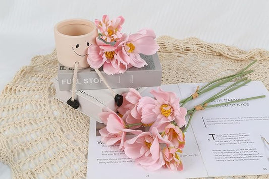 INSUNX 5 Bouquet Cosmos Artificial Flowers Light Pink Fake Daisy Flowers 15Pcs Faux Wildflowers Silk Flowers for Wedding Garden Home Party Table Centerpieces Cake Decor (Light Pink)