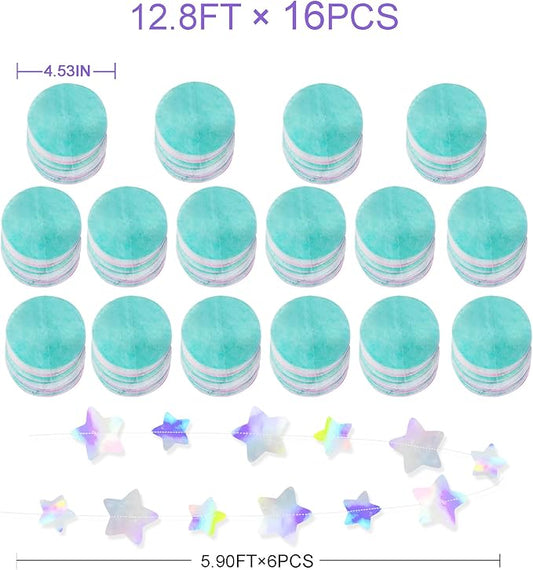 205Ft Pastel Party Decorations Circle Dot Backdrop Streamer Pastel Tissue Paper Polka Dots with Iridescent Star Hanging Garland for Birthday Wedding Bachelorette Engagement Baby Shower Party Supplies