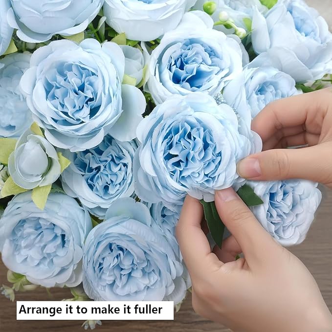Peonies Artificial Flowers 12 Bundles Pink Flowers Bouquet, Lifelike Silk Fake Peonies with Stems for Home Table Centerpieces, Wedding, Party & DIY Bridal Floral Arrangements (Blue)