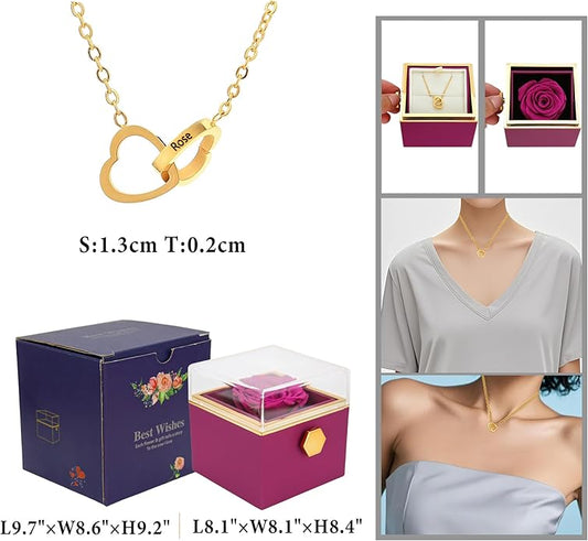 TINGKU Eternal Real Rose Gift Box for Women, Preserved Rose with Customized Name Engraved Heart Necklace, Personalized Romantic Gift for Wife, Girlfriend, Mom, Mother's Day Love Keepsake