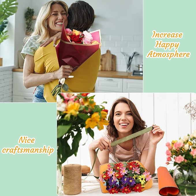 420 Sheet Flower Wrapping Papers Flower Bouquet Paper with Gold Edge Korean Style Bouquet Wrapping for Floral Supplies Wedding Anniversary DIY Gifts, 23 x 23 Inch