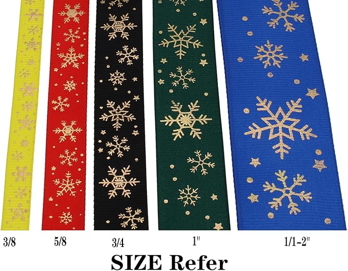 Gold Printing Snowflake Grosgrain Ribbon 25 Yard Each Roll 100% Polyester Woven Edge (3/8", Pink)