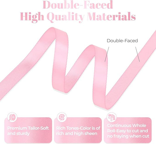 Pink Satin Ribbon, Double Faced 3/8 Inch X 25 Yards, Premium Satin Polyester Ribbon for Gift Wrapping, Crafts, Wedding Decor