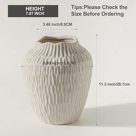 Ceramic Vase for Home Decor,7.8 Inch Flower Vase,Decorative Grey Vases for Pampas Grass,Modern Art Texture for Home Entryway Living Room Dining Table Farmhouse Office Decor-Grey.