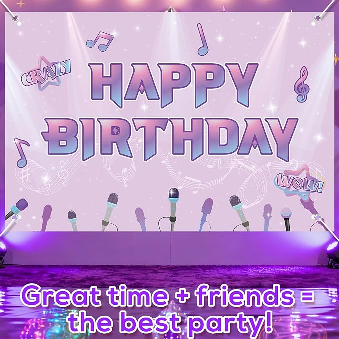 Happy Birthday Backdrop, 180x120cm/70.87x47.24in Music Theme Birthday Background Cartoon Magical Party Favors Toys Supplies Gifts for Video Shooting Classroom Decor Decorations Photo Studio