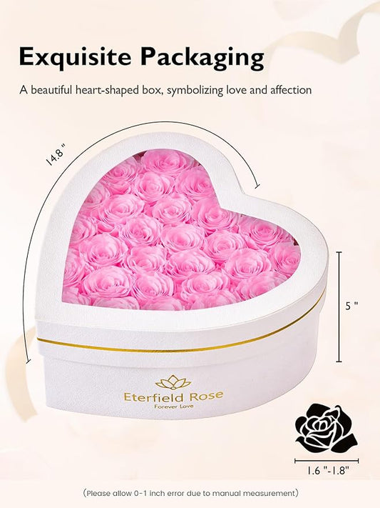 Eterfield 27 Forever Flowers in Heart Shape Box, Preserved Roses That Last a Year Preserved Flowers Birthday Gifts for Her Mom Women Wife Anniversary Valentines Day Mothers Day Christmas, Light Pink