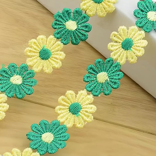 15 Yards Daisy Flower Lace Trim Embroidered Floral Lace Sewing Trim Ribbons for Embellishment Craft Dress Hair Accessories Decorations(Yellow/Green)