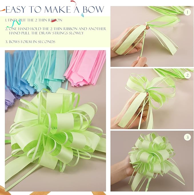 WILLBOND 20 Pieces 6 Inch Pull Bows Gift Wrapping Ribbon Pull Bows for Christmas Wedding Baskets Valentine Multicolor Wrap Accessory for Gift Present Holiday Decor(Bright Colors)